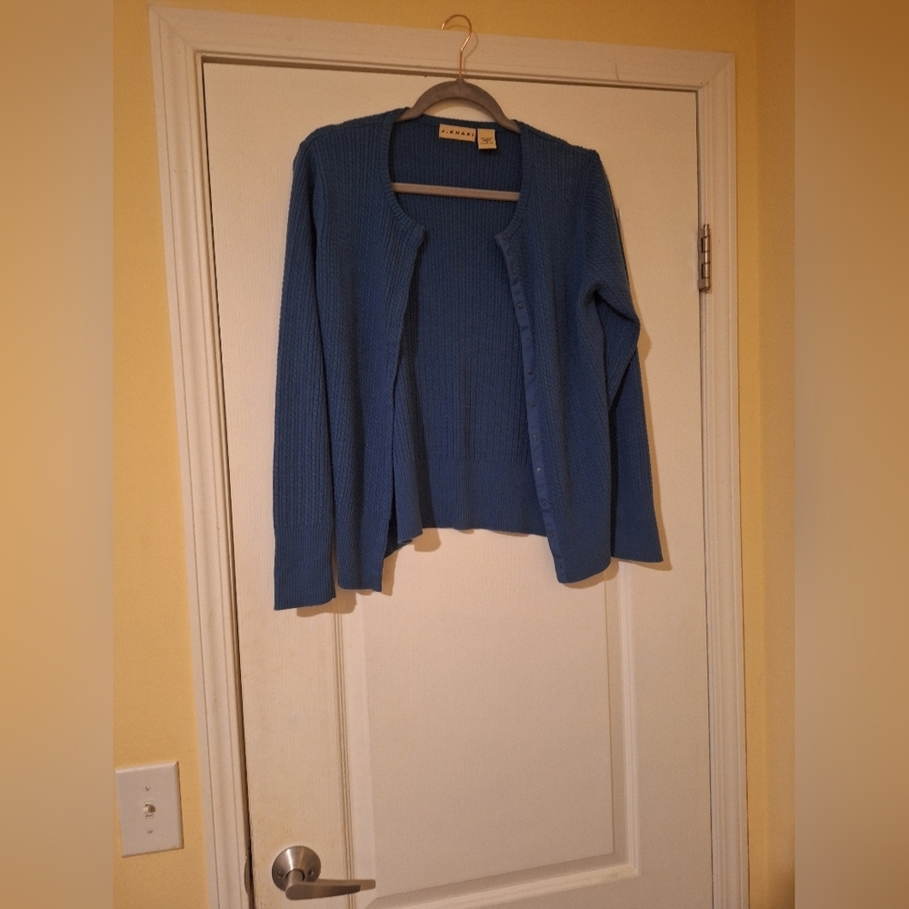 Women's cardigan sweater J. Khaki Medium Snap Front‎ Blue